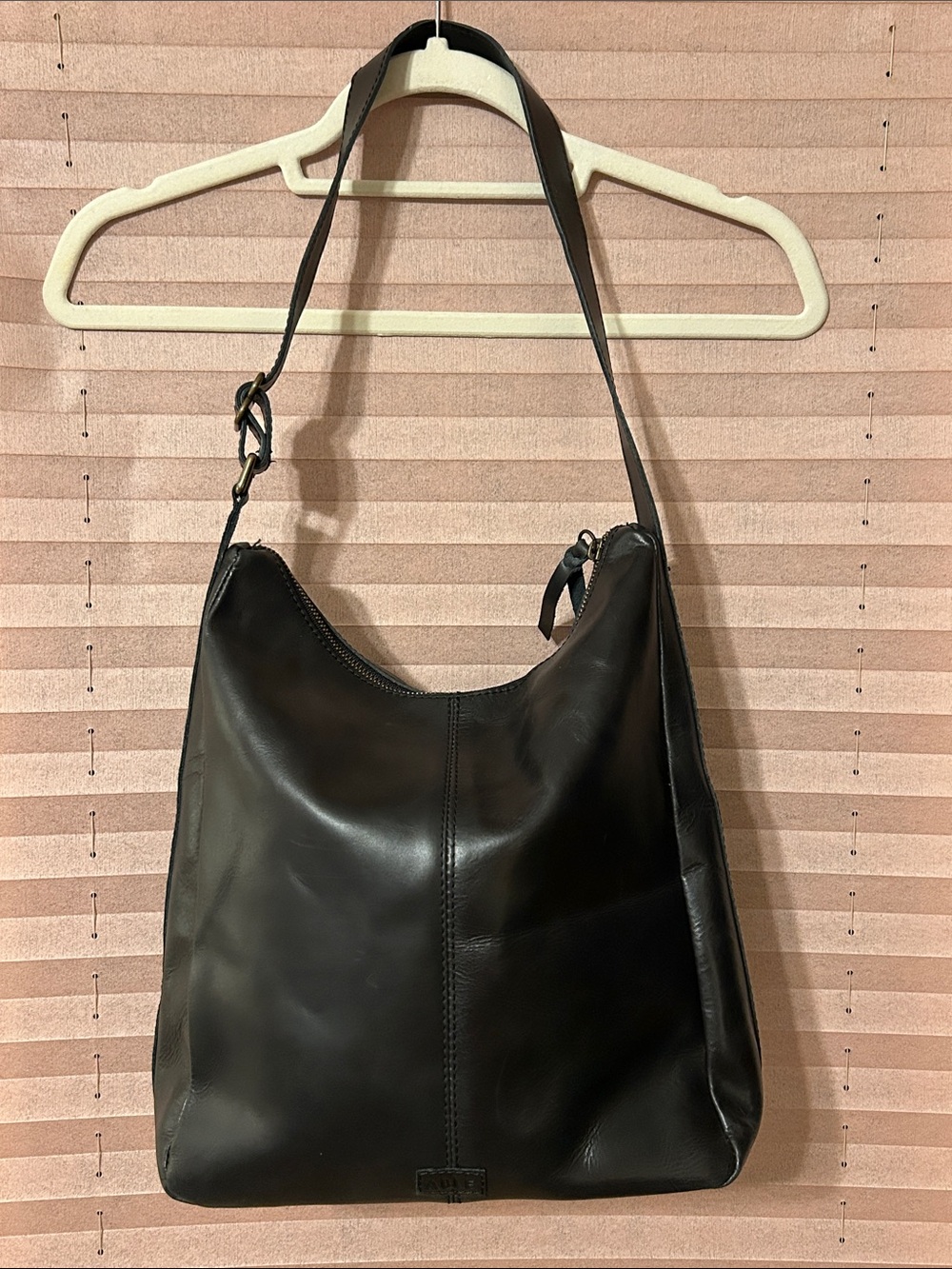 ABLE Black Genuine Leather Hobo Bag Shoulder Purse Adjustable Strap Zip Closure - Picture 3 of 12